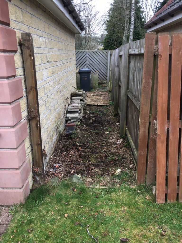 Before: New paths, walkway at house in Peebles, Scotland