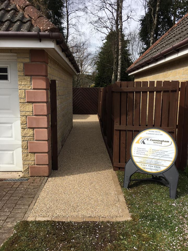 New paths, walkway at house in Peebles, Scotland
