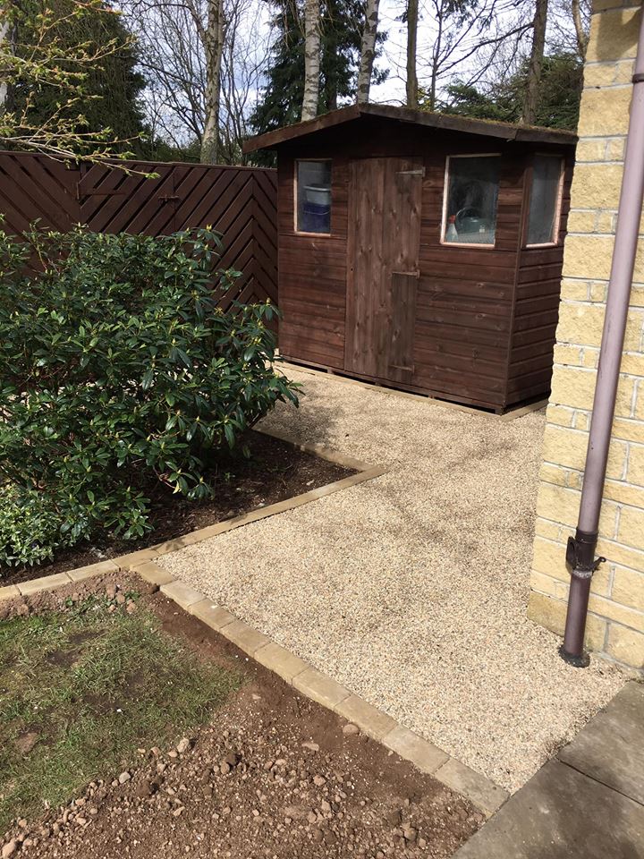 New paths, walkway at house in Peebles, Scotland