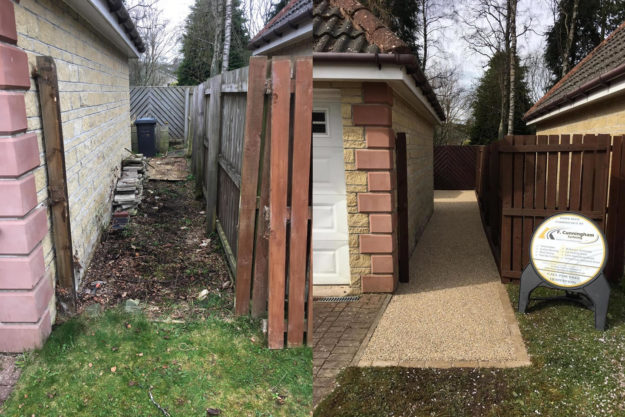Before After: New paths, walkway at house in Peebles, Scotland