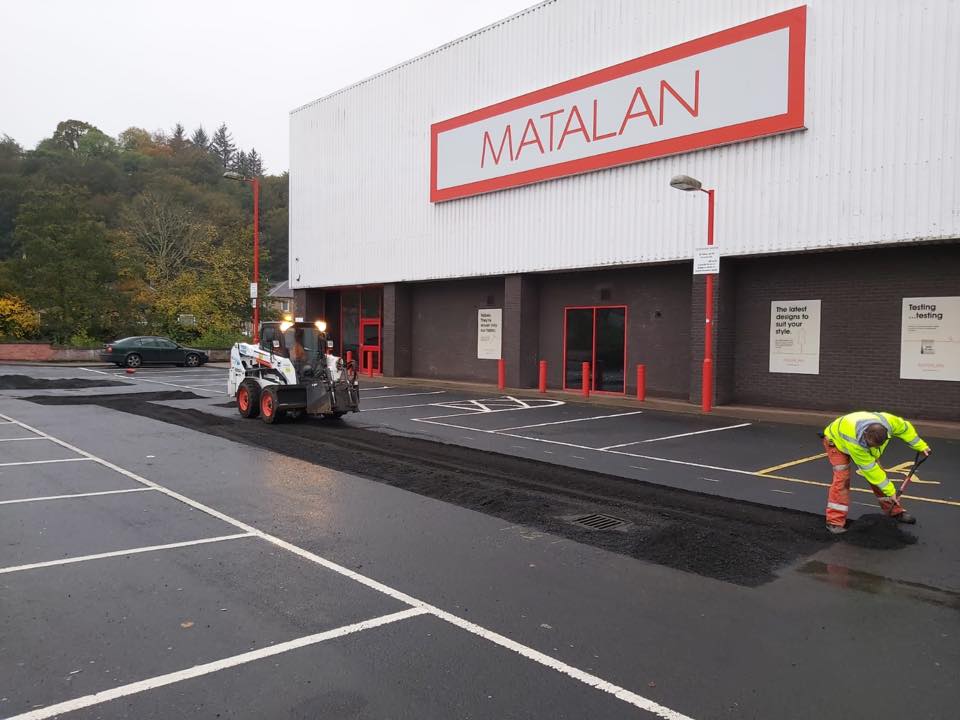 Tarmac Car Park Repairs - Matalan, Currys Galashiels