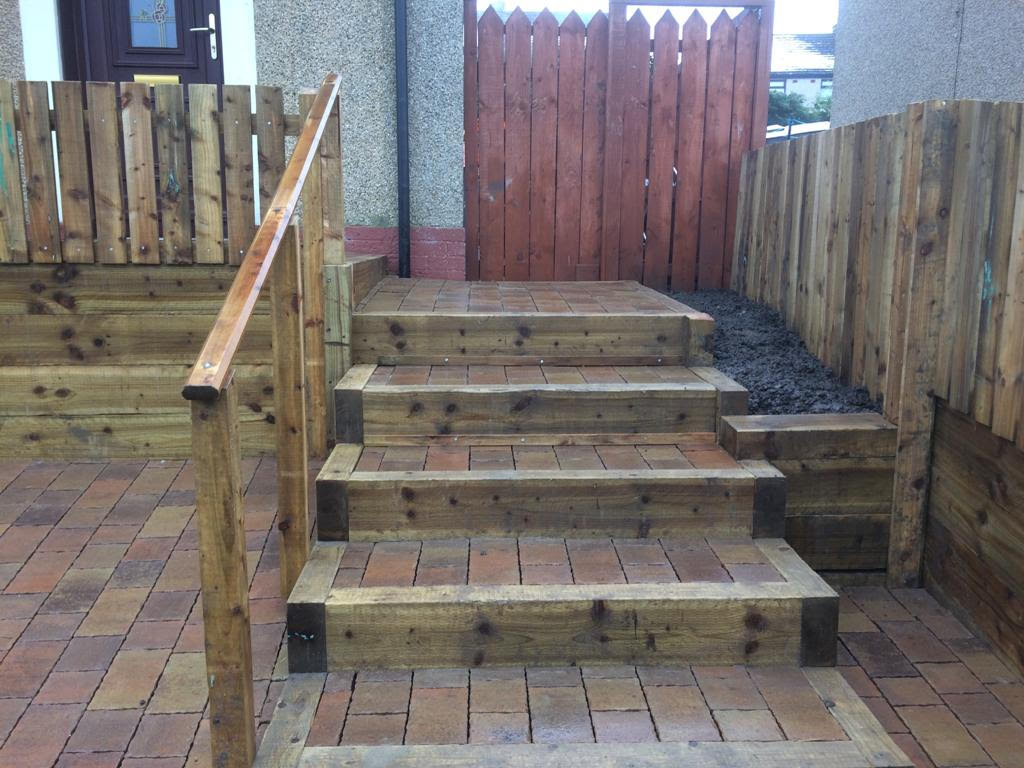 driveway with treated sleepers rainier wall and new lattice fence Gorebridge, Midlothian,Edinburgh 