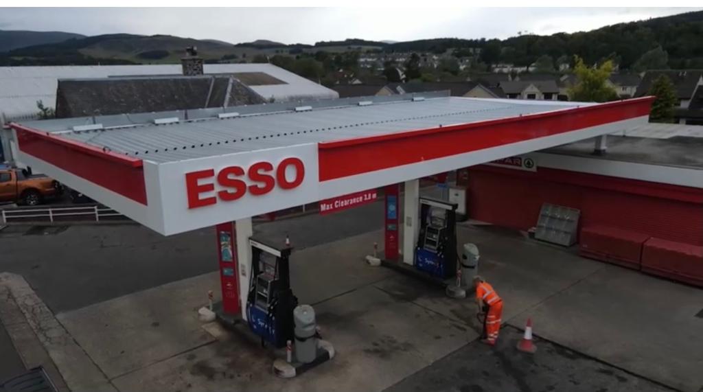 Road Surface Forecourt at Esso Garage, Peebles, Borders
