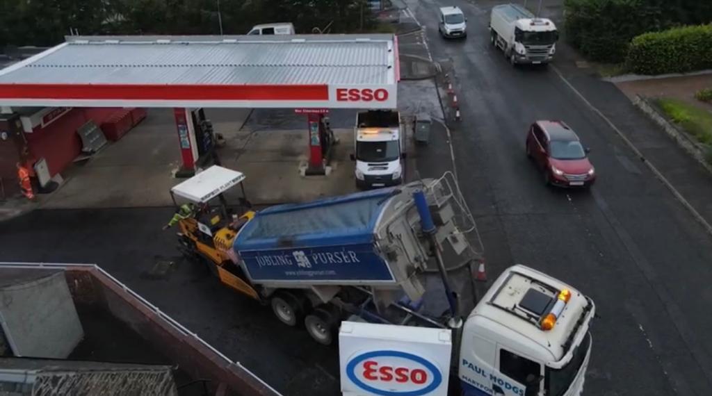 Road Surface Forecourt at Esso Garage, Peebles, Borders