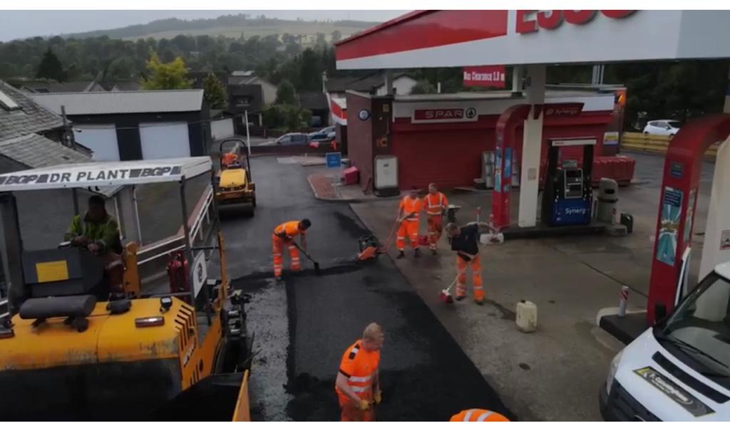 Road Surface Forecourt at Esso Garage, Peebles, Borders